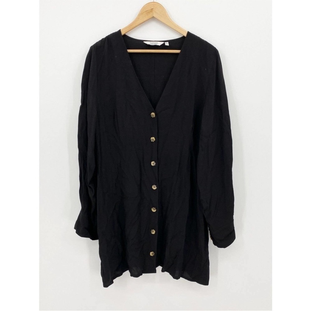 & Other Stories Black V Neck Button Front Classic Shirt Dress 90s